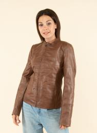 Кожаная куртка женская Каляев 1609027 бежевая 42 RU