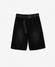 Шорты джинсовые с ремнем из стропы черные для мальчика  (170) Gulliver
