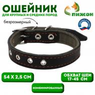 Ошейник комбинированный кожа/брезент, безразмерный, 54 х 2.5 см, ош 17-45 см, черный Пижон