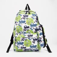 Рюкзак школьный из текстиля на молнии, наружный карман, пенал, цвет зеленый NO BRAND
