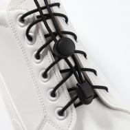 Шнурки для обуви, пара, круглые, с фиксатором, эластичные, d = 3 мм, 100 см, цвет черный ONLITOP