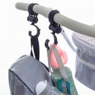 Крючок для сумок на коляску, пластиковый, вращается на 360°, на липучке, цвет черный NO BRAND