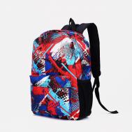Рюкзак школьный из текстиля на молнии, наружный карман, цвет синий/красный NO BRAND