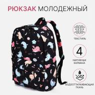 Рюкзак школьный из текстиля на молнии, наружный карман, черный NO BRAND