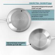 Сковорода , d=30 см, h=5.5 см, нержавеющая сталь, толщина стенки 0.6 мм, длина ручки 24.5 см, индукция Hanna Knovell