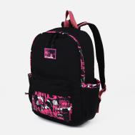 Рюкзак молодежный из текстиля, 4 кармана, цвет черный/розовый NO BRAND