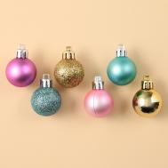 Ёлочные шары новогодние, на новый год, пластик, d-3 см, 28 шт, цвета голубой, розовый и золотой Зимнее волшебство