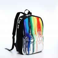 Рюкзак молодежный из текстиля, 4 кармана, цвет черный/разноцветный NO BRAND