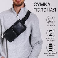 Сумка поясная на молнии, 2 наружных кармана, цвет черный NO BRAND