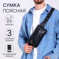 Сумка поясная на молнии, 3 наружных кармана, цвет черный NO BRAND