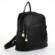 Рюкзак городской из искусственной кожи на молнии, 4 кармана, цвет черный NO BRAND