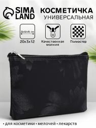 Косметичка на молнии плоская, с принтом, черная NO BRAND