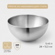 Миска-салатник sphere, 5,45 л, d=28 см, нержавеющая сталь, серебряная NO BRAND