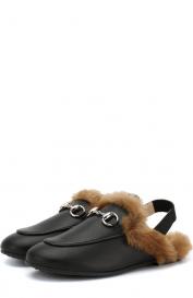 Кожаные сабо с отделкой из овчины Gucci