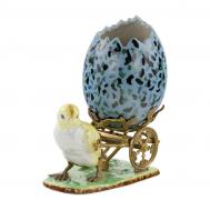 Ваза  в виде голубого яйца с желтым цыпленком, 26x16x30 см ГЛАСАР