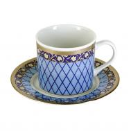 Чашка с блюдцем  Cairo Сетка на синем отводка платина 170 мл Thun 1794