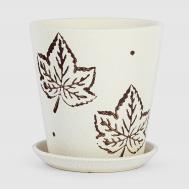 Кашпо керамическое для цветов  20x20см белый+листья Shine Pots