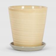 Кашпо керамическое для цветов  16x17см бежевое полосатое Shine Pots