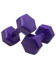 Гантель гексагональная, пластиковая 2 кг  DB-305 фиолетовый, 2 шт BaseFit