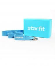 Комплект из блока и ремня для йоги  YB-205 синий пастель Star Fit