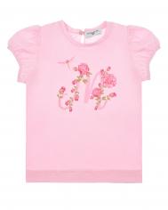 Розовая футболка с цветочным принтом Monnalisa