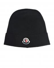 Черная шапка с логотипом на отвороте  детская Moncler