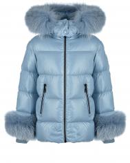 Голубая глянцевая куртка с меховой отделкой  детская Moncler