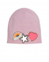Розовая шапка со значком &quot;радуга&quot;  детская Regina