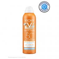 Capital Soleil Детский солнцезащитный спрей-вуаль антипесок для кожи лица и тела, с витамином Е и термальной водой, защита от солнца SPF 50+ Vichy