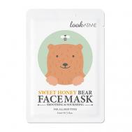 Маска для лица тканевая c экстрактом меда питательная Sweet Honey Bear Face Mask LOOK AT ME