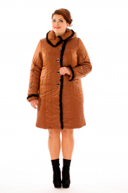 Женское пальто из текстиля с капюшоном, отделка норка МОСМЕХА