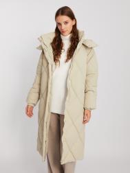 Тёплая стёганая куртка-пальто с капюшоном и поясом ZOLLA