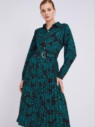 Платье-рубашка длины миди с растительным узором, плиссировкой на подоле и ремнём ZOLLA