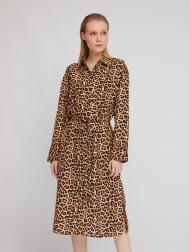 Платье-рубашка длины миди с леопардовым принтом и поясом ZOLLA