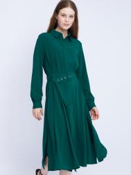 Атласное платье-рубашка длины миди с принтом и ремнём на талии ZOLLA
