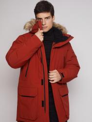 Тёплая удлинённая куртка-парка с капюшоном и съёмной опушкой из экомеха ZOLLA