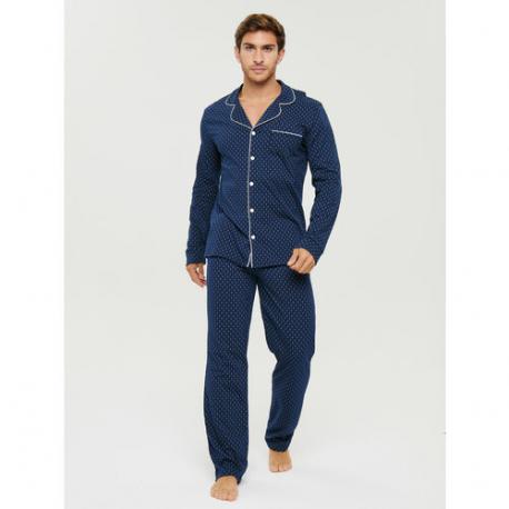 Комплект , рубашка, брюки, трикотажная, карманы, пояс на резинке, размер 52, синий Ihomelux