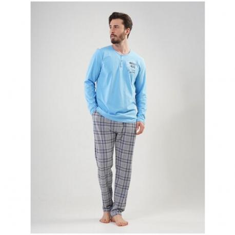 Пижама , брюки, футболка, карманы, размер 2XL, серый, голубой VIENETTA