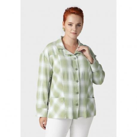Блуза  , повседневный стиль, свободный силуэт, длинный рукав, в клетку, размер 52, зеленый Gala Grosso