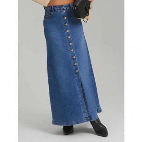 Юбка  джинсовая, макси, стрейч, размер 58, синий LINA REY