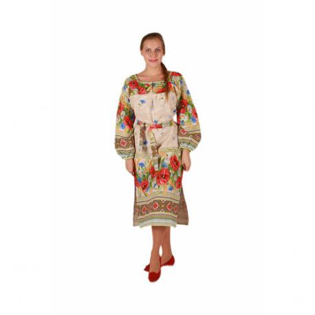Платье , хлопок, прямой силуэт, миди, размер 52-54, бежевый, желтый Русский Сарафан