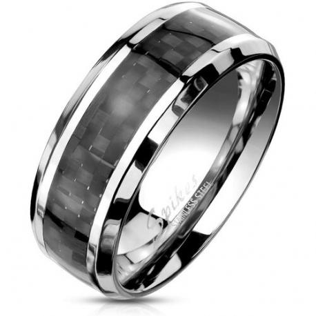 Кольцо обручальное , карбон, размер 19.5, черный, серебряный Spikes