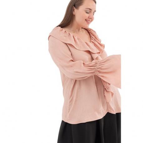 Блуза  , классический стиль, длинный рукав, размер 54, розовый WANDBSTORE