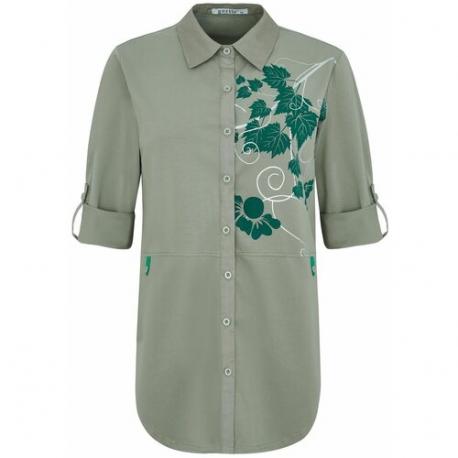 Рубашка  , классический стиль, полуприлегающий силуэт, карманы, флористический принт, размер 40, зеленый GERTIE