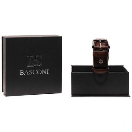 Ремень , натуральная кожа, металл, подарочная упаковка, для мужчин, размер 125, длина 125 см., коричневый Basconi
