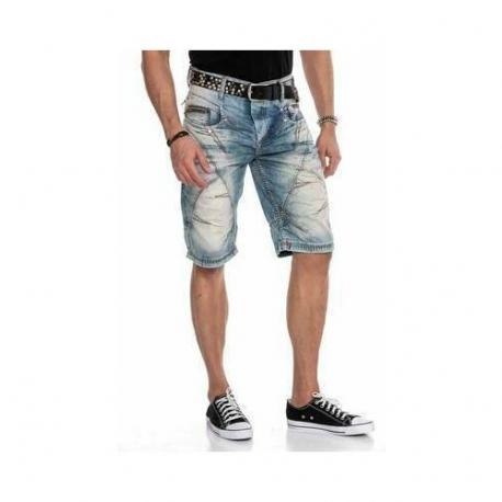 Шорты карго  джинсовые, средняя посадка, карманы, размер 32, синий Cipo&Baxx