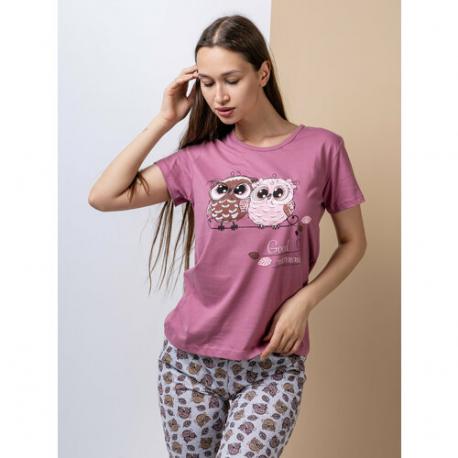 Пижама , футболка, брюки, короткий рукав, размер 52, розовый TAJSHOP