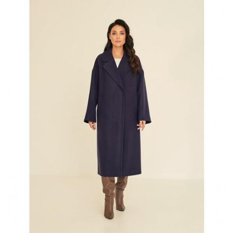 Пальто   демисезонное, шерсть, силуэт прямой, удлиненное, размер 42, синий FIDAN