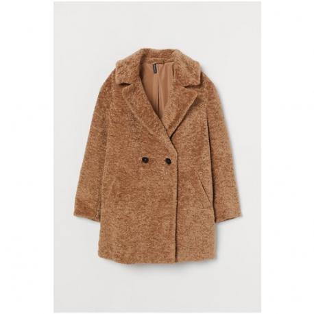 Пальто , искусственный мех, средней длины, карманы, размер L, коричневый H&M