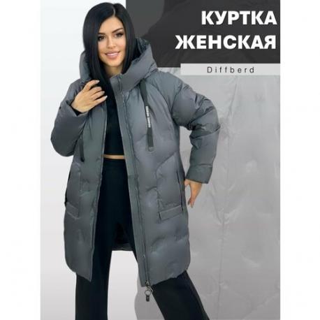 куртка  зимняя, средней длины, силуэт прямой, карманы, размер 58, серый Diffberd
